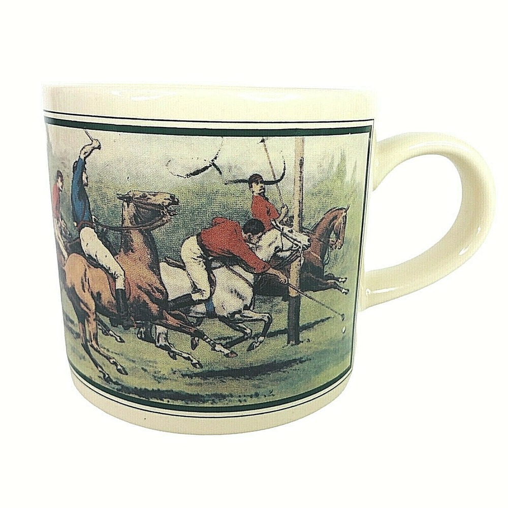 Vintage Polo Match Coffee Mug Made Japan Horse Rider Equestrian Cup 11 Ounces